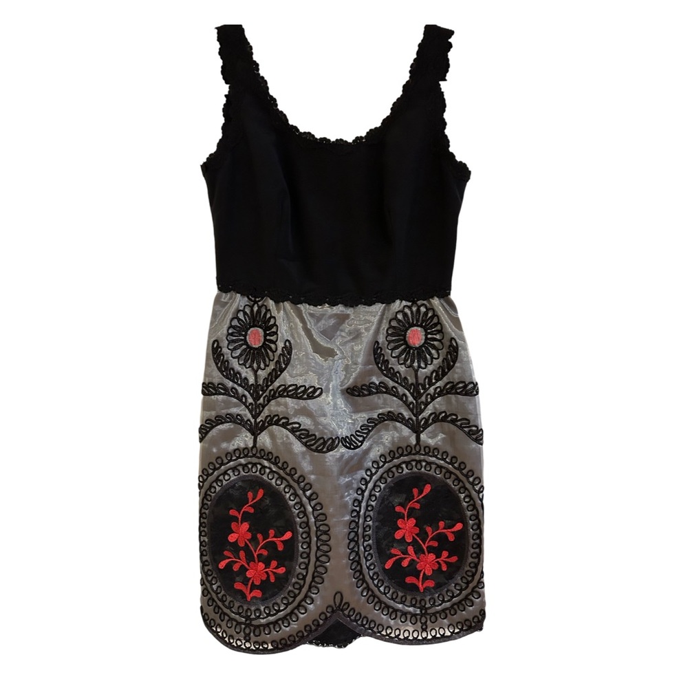 Anna Sui Black and Silver Dress with Red Accents
